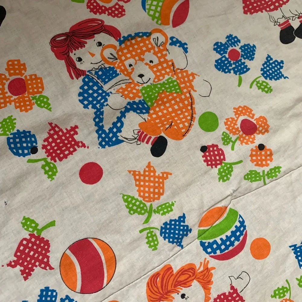 Vintage Handmade Raggedy Ann and Andy Toddler Small Throw thick Blanket 48.5x 29
